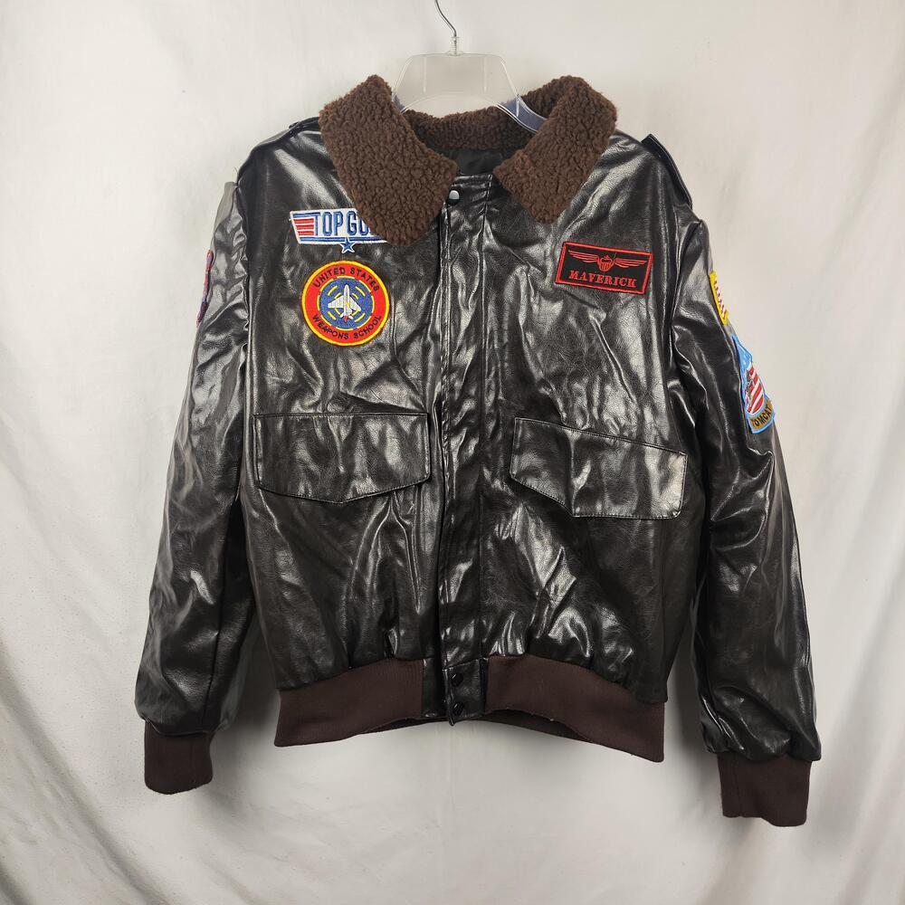 Leg Avenue Jacket Mens Small Brown Faux Leather Top Gun Maverick Flight Bomber